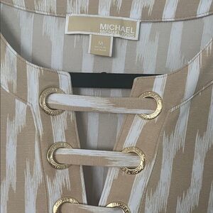 Michael Kors Tan and White Blouse with Gold Details